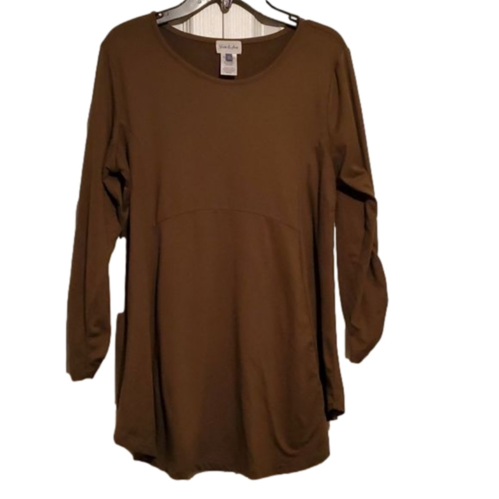 Yarn & Sea Women's Gathered Sleeve Sea Green PPeplumTop Sz Medium